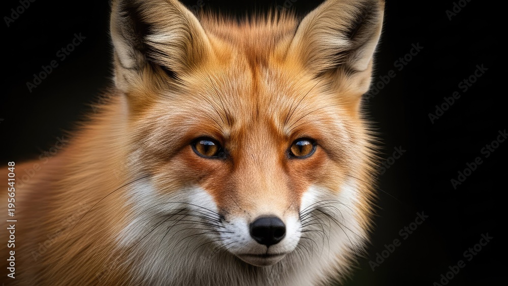 Fototapeta premium A close-up portrait of a red fox with a black background
