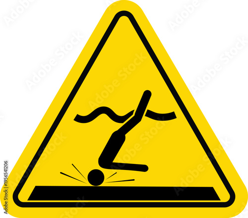Foto shallow water warning sign, iso 7010 w049 submerged objects hazard icon, yellow