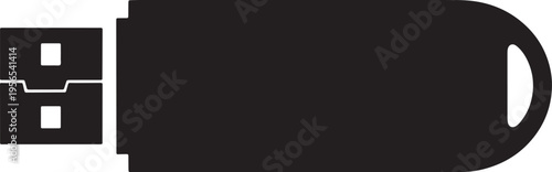 A minimalist black silhouette icon representing a standard portable usb flash drive storage device Vector, illustration