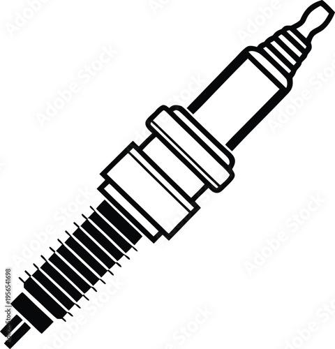 A simple black and white line art illustration of a standard automotive engine ignition spark plug Vector, illustration