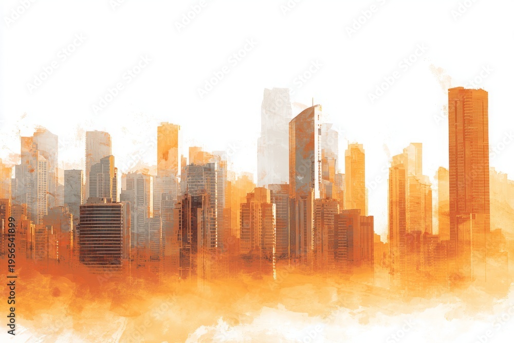 Fototapeta premium Urban Skyline with Artistic Smog Effect