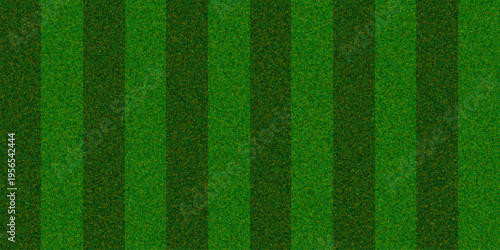 Soccer grass field banner texture with vertical stripes. Top view of green lawn with fine grain noise pattern. Minimalist football pitch background for sports design. Vector illustration.
