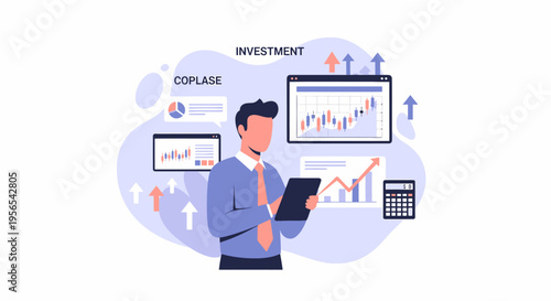 Businessman analyzing financial data and making strategic investment decisions.