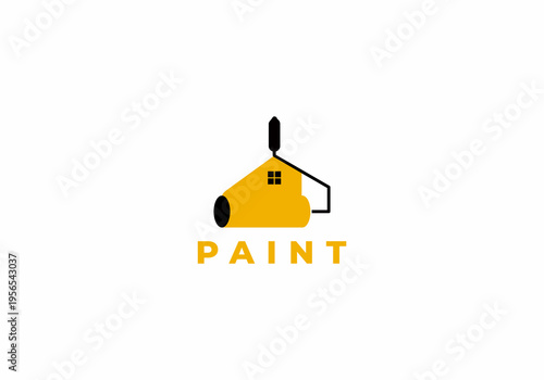 yellow house paint icon, vector logo