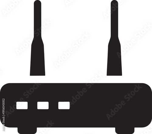 A minimalist black icon representing a wireless internet router device for networking technology Vector, illustration