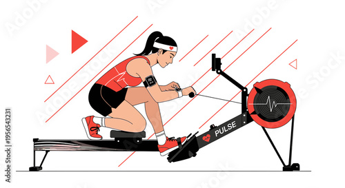 Woman Rowing Machine Workout: Fitness, Cardio, and Healthy Lifestyle