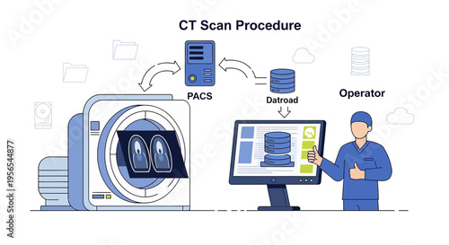CT Scan Procedure: Operator, PACS, Datroad, and CT Scanner in Medical Imaging Workflow