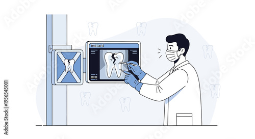 Dentist examining cracked tooth X-ray, dental care, diagnostic imaging, oral health checkup