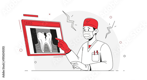 Dentist Examining Cracked Tooth X-ray, Dental Care Concept