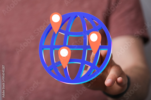 Hand touching digital globe...