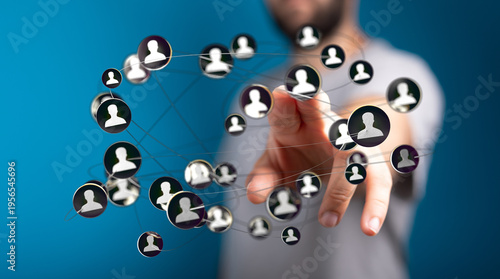 Man touching a network of c...