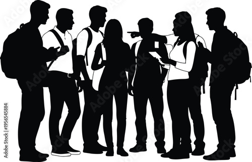 Silhouette of a diverse group of young adults standing together