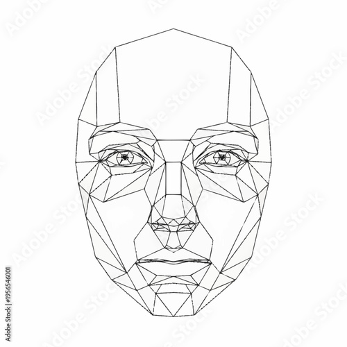 Geometric Wireframe Face Outline Illustration.