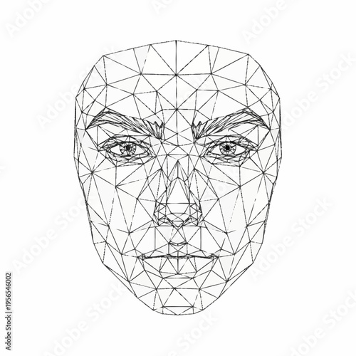 Geometric Wireframe Face Representation for Technology and AI Concepts.