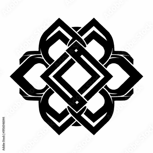 Intricate Black and White Celtic Knot Design with Geometric Interlocking Patterns.