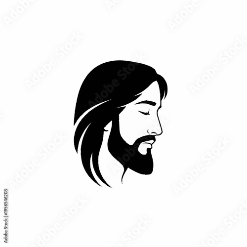 Jesus Christ profile silhouette with closed eyes and beard.