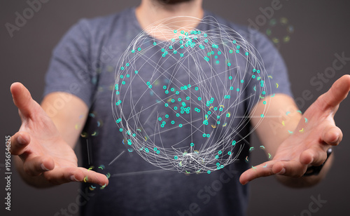 Man holding a glowing digit...