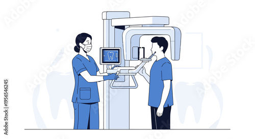 Dentist Operating Dental X-ray Machine on Patient for Oral Health Checkup