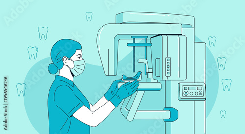 Dentist Operating Dental X-Ray Machine for Patient Scan
