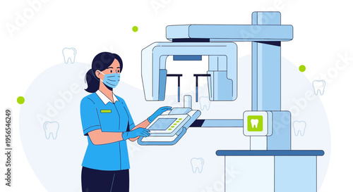 Dentist Operating Modern Dental X-ray Machine for Patient Scan