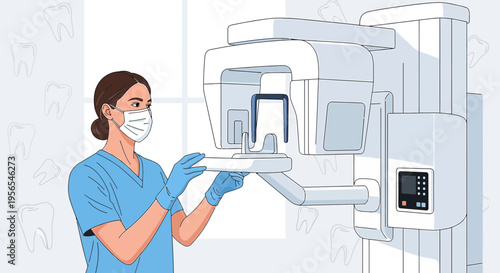 Dentist Operating Panoramic X-Ray Machine for Dental Scan