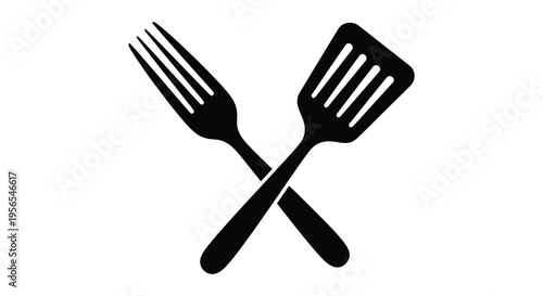 Black fork and spatula crossed simple kitchen utensil design silhouette