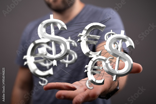Hand holding dollar and eur...