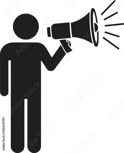 A minimalist black icon representing a person holding a megaphone to make a loud public announcement Vector