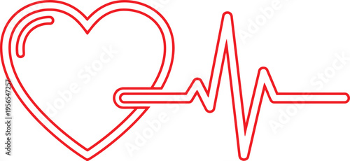 A minimalist red heart outline connected to an electrocardiogram line on a plain white background Vector