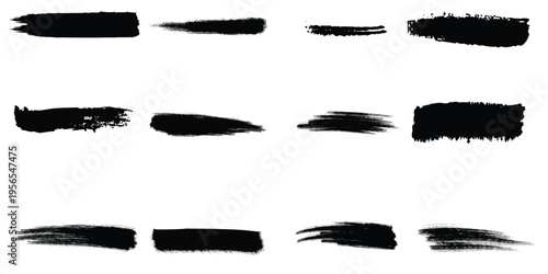 Grungy brush strokes silhouette distressed black marks on white background
