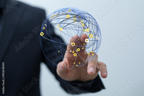 Person points at global net...