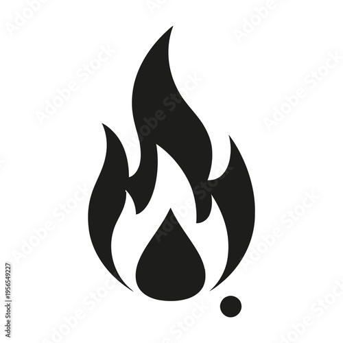 Black flame icon symbolizing passion and energy on white background