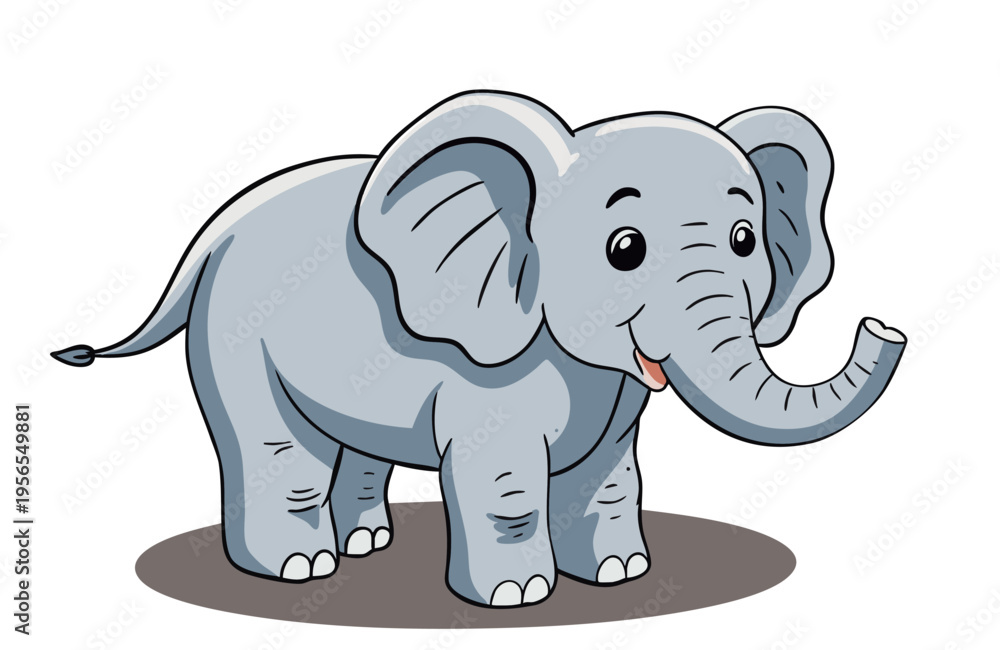 Obraz premium Cute Gray Elephant Hand Drawn Illustration in Cartoon Style