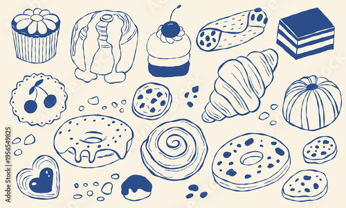 Collection of hand drawn pastries and desserts