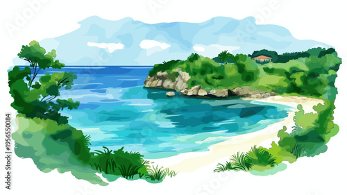 Montego Bay. Montego Bay hand drawn watercolor illustration