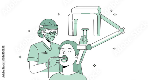 Dentist uses advanced dental scanner on patient for 3D tooth x-ray, modern dental clinic