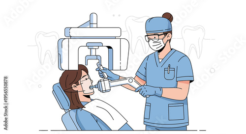 Dentist using advanced technology for dental X-ray scan of patient's teeth