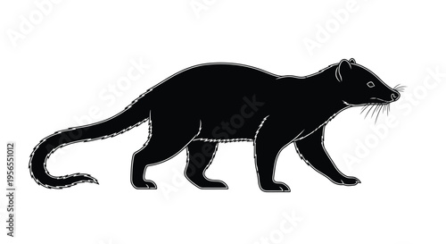Black silhouette of a walking ferret isolated on white background