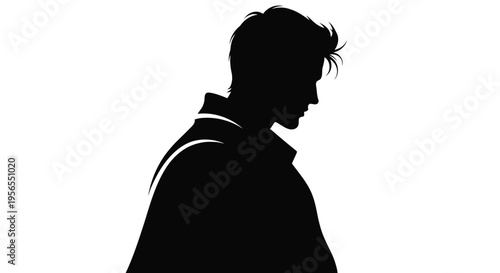 Black silhouette of a young man with short hair facing right isolated on white background