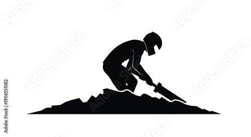 Man digging with shovel silhouette black shadow outline profile contrast backlighting isolated on white background