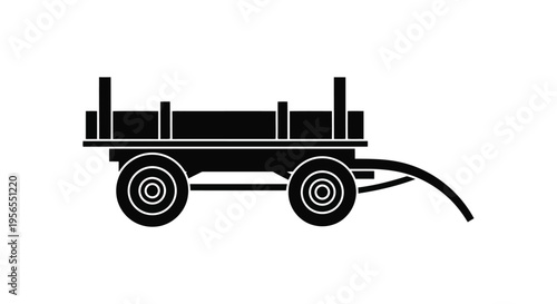 Black silhouette of a wagon cart with two wheels on a isolated on white background