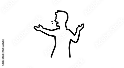 Black silhouette of a man gesturing with his arms in a minimalist flat style isolated on white background