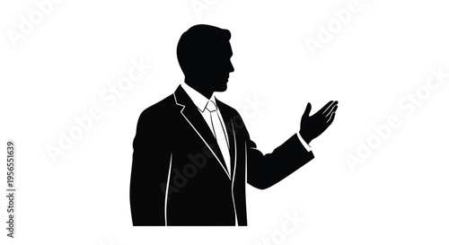 Silhouette of a man in a business suit gesturing isolated on white background