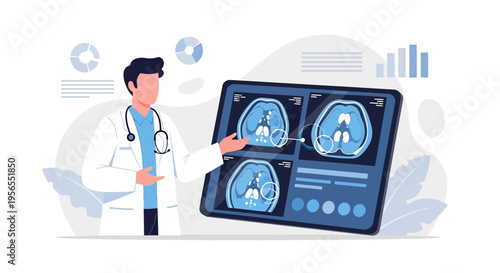 Doctor Analyzing CT Scan Results on Tablet, Medical Technology and Healthcare Concept