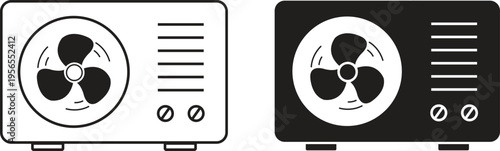 Air conditioning vector set collection with AC unit cooler fan ventilation icons, climate control cooling heating appliance symbol isolated outline silhouette design isolated on transparent background