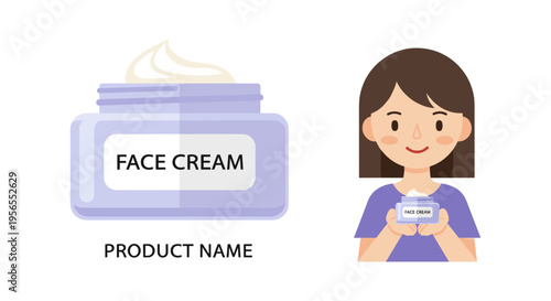 Face cream product illustration in cartoon style with purple color and flat design for beauty branding