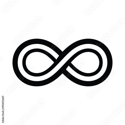Minimalist infinity symbol icon, black and white, representing endless possibilities and continuity