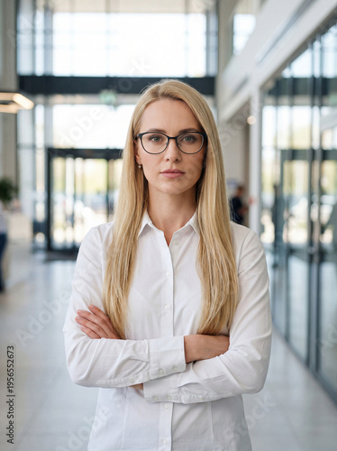 Doctor at the hospital. Portrait of a middle-aged woman in a white medical coat