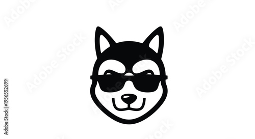 Minimalist Shiba Inu dog head logo symbol with sunglasses flat design isolated on white background