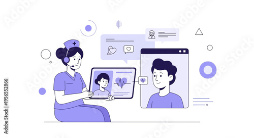Telemedicine concept: Nurse using tablet for online consultation with patient, healthcare technology